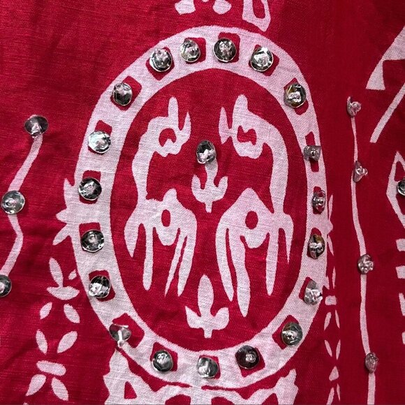 Jane Ashley Vintage Red White Sequin Boho Skirt Size M - Picture 5 of 8